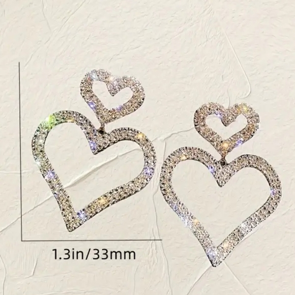 Beautiful s925 double dangle Heart Earrings - Picture 2 of 8